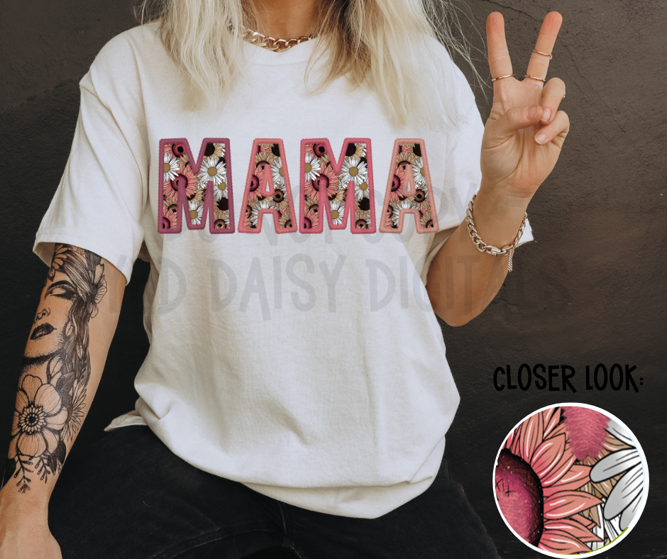 Custom Flower Faux Embroidery FLAT MAMA- Digital Download