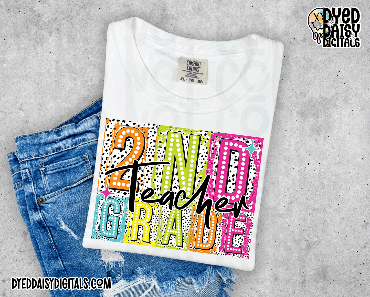 Boxy Neon 2nd Grade Teacher - Digital Download