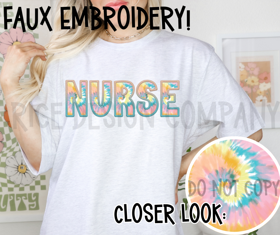 Rainbow Spiral Faux Embroidery NURSE - Digital Download