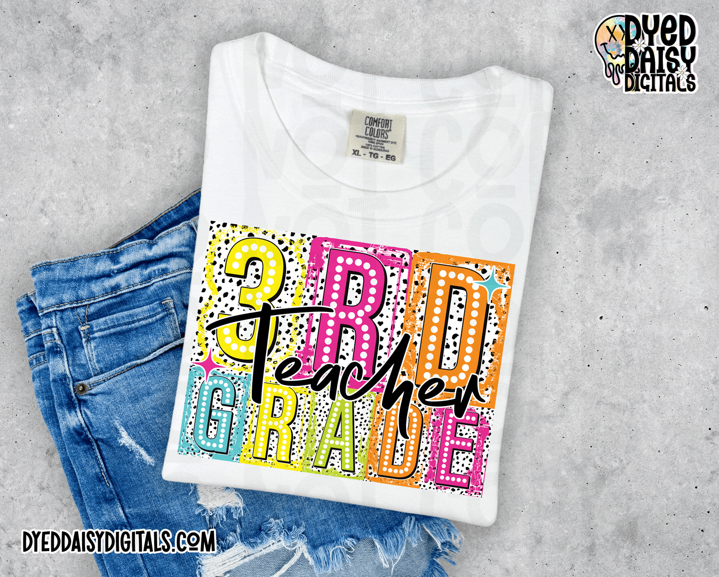 Boxy Neon 3rd Grade Teacher - Digital Download
