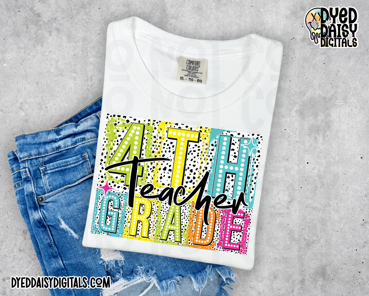 Boxy Neon 4th Grade Teacher - Digital Download