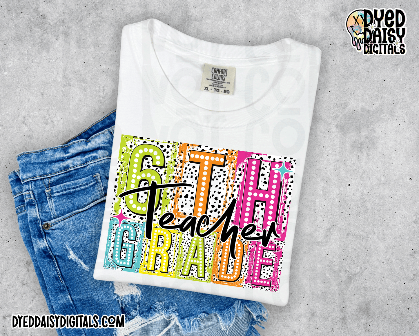 Boxy Neon 6th Grade Teacher - Digital Download