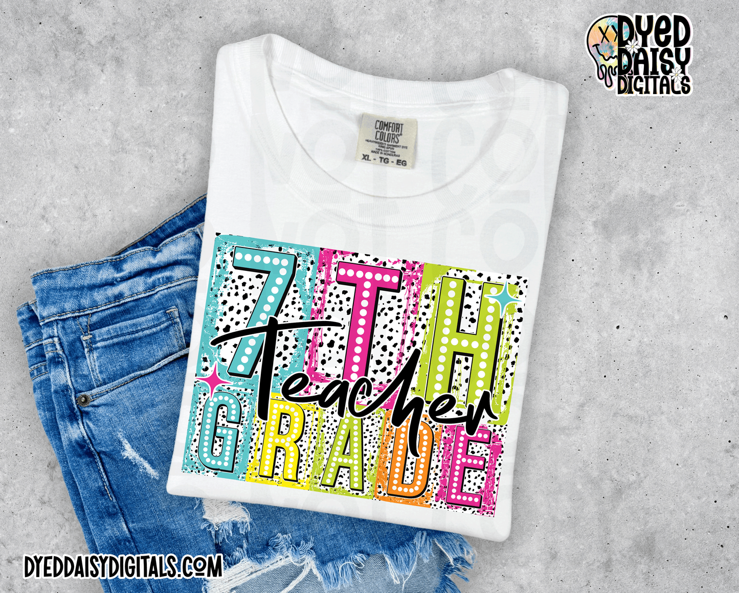 Boxy Neon 7th Grade Teacher - Digital Download