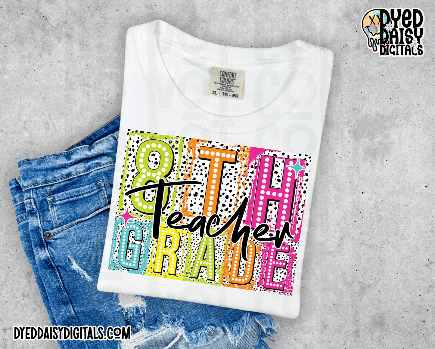 Boxy Neon 8th Grade Teacher - Digital Download
