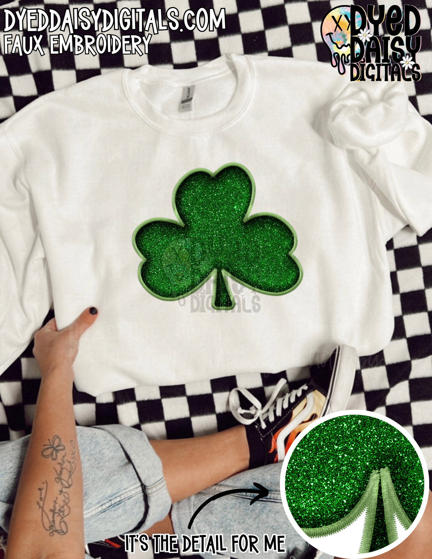 Shamrocks - Faux Glitter and Faux Embroidery - Digital Download