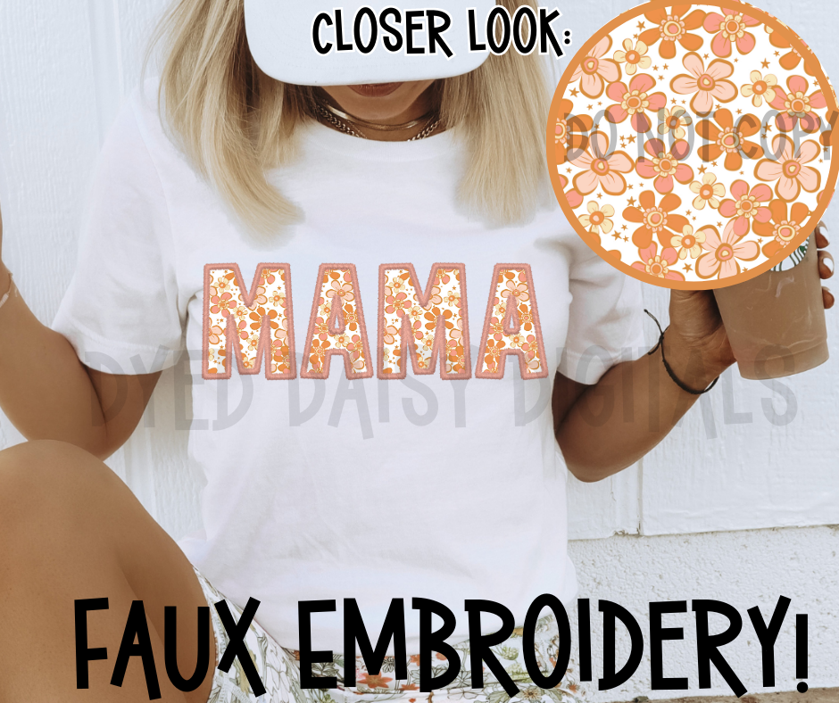 Retro Daisy Faux Embroidery MAMA - Digital Download