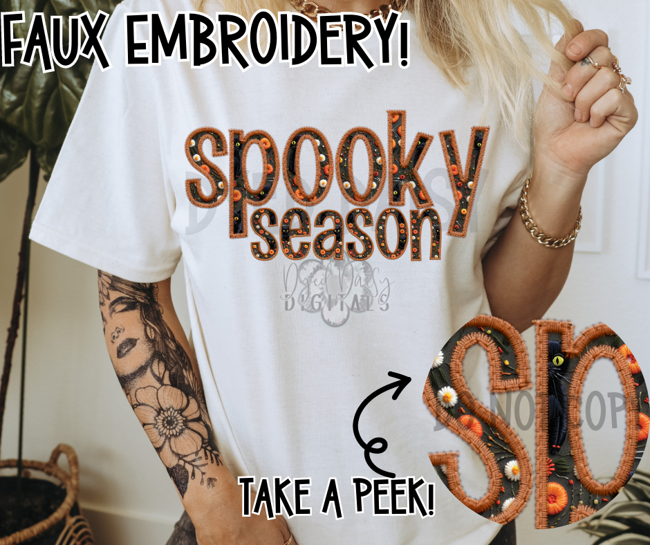 Black Cat Faux Embroidery Spooky Season - Digital Download