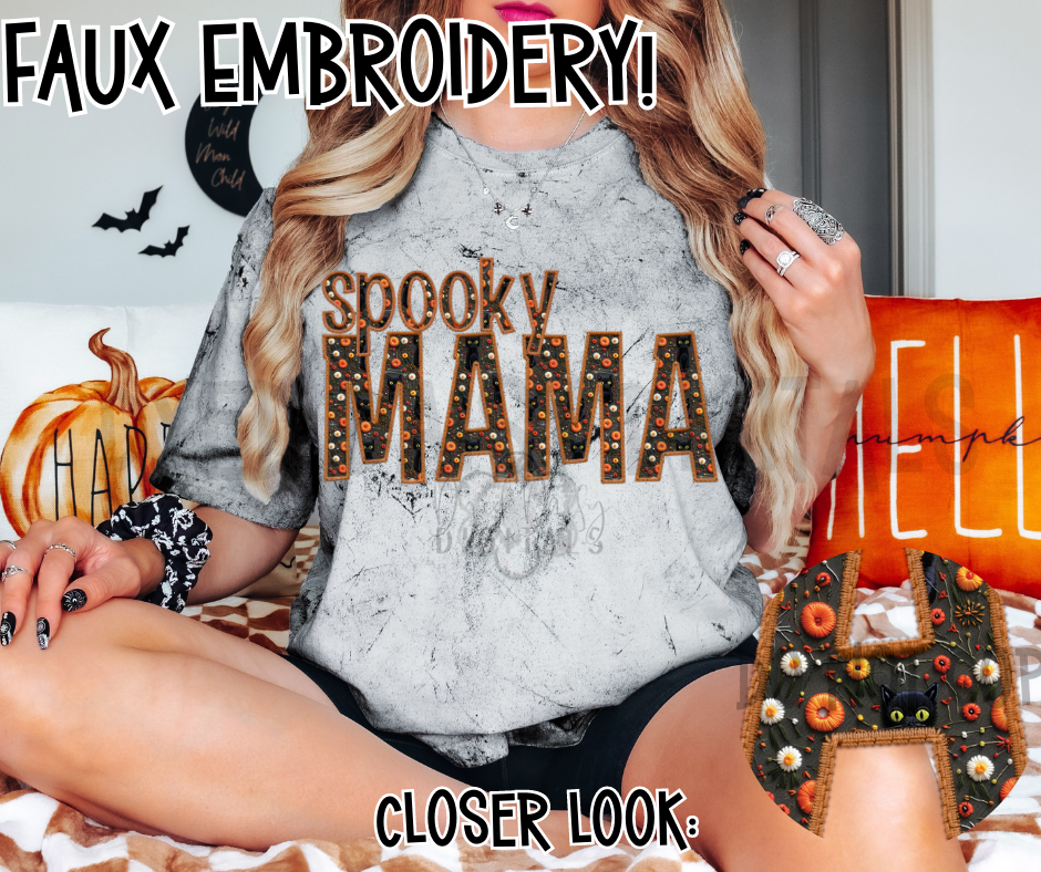 Black Cat Faux Embroidery Spooky MAMA- Digital Download
