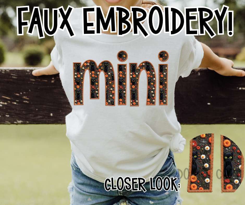 Black Cat Faux Embroidery Mini - Digital Download