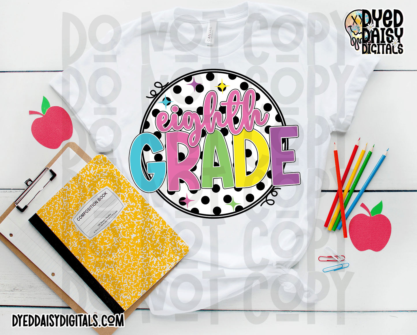 Neon 80s Polka Dot 8th Grade - Digital Download