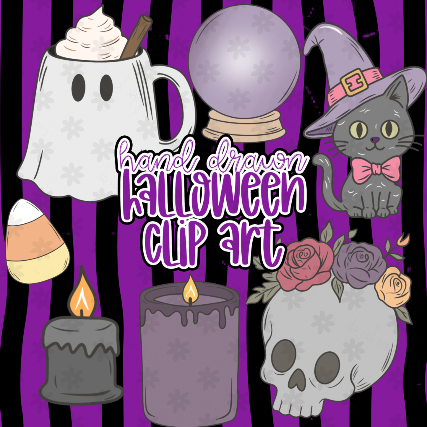Hand Drawn Halloween Clip Art - Digital Download - August 2026