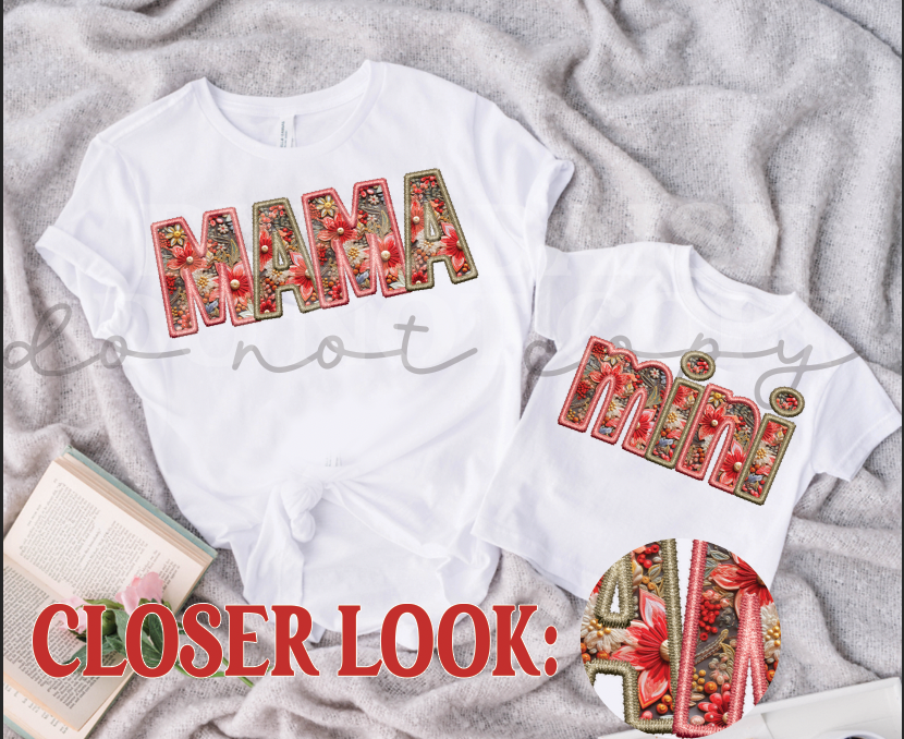 Red Floral Faux MINI Embroidery - Digital Download (must purchase MAMA separately)