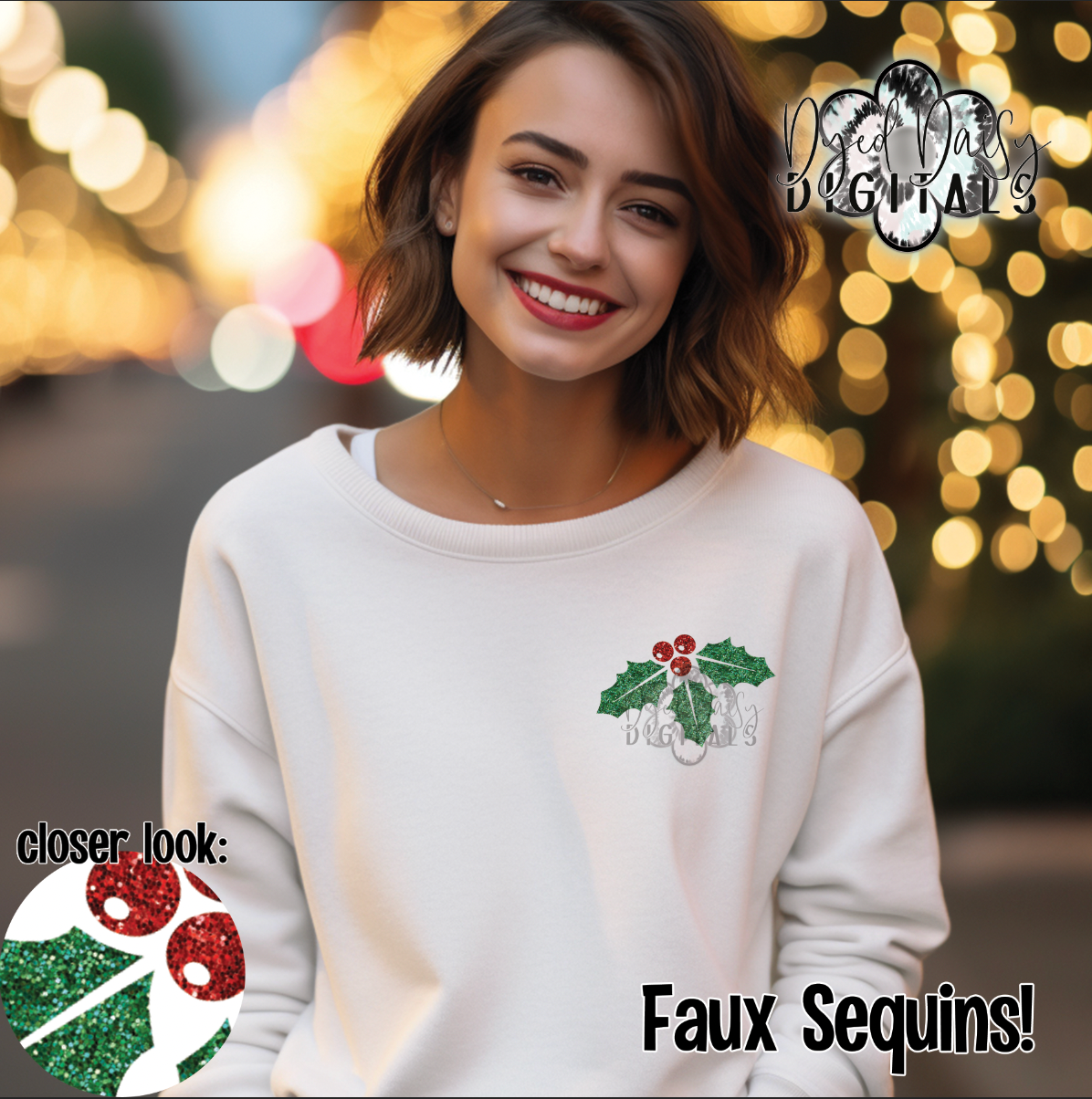 Holly Leaves Clip Art Faux Sequin Digital Download