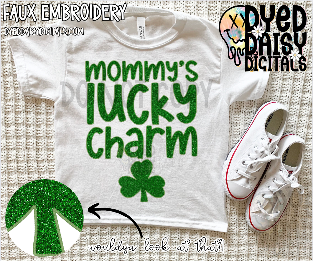 Mommy's Lucky Charm - Faux Glitter and Faux Embroidery - Digital Download