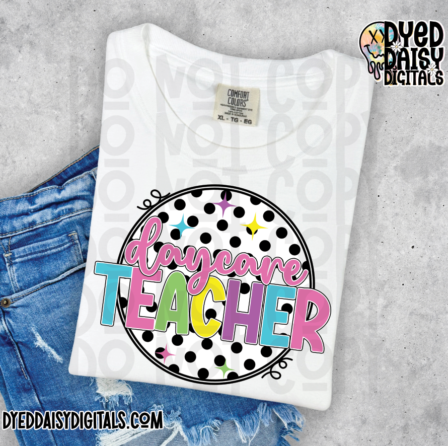 Neon 80s Polka Dot Daycare Teacher - Digital Download