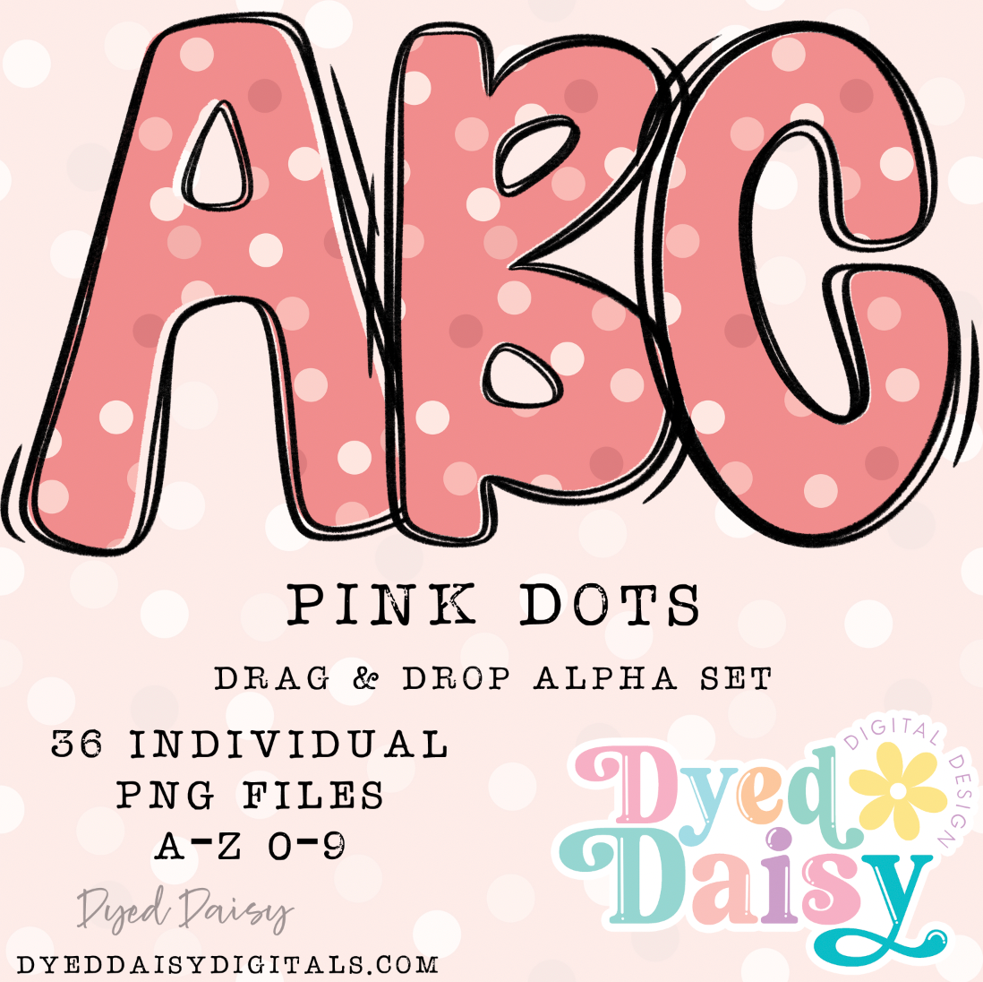 Pink Polka Dots Alpha Set Set Digital Download - 36 PNGs