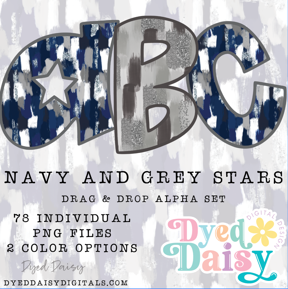 Grey & Navy Stars Alpha Set Set Digital Download - 78 PNGs
