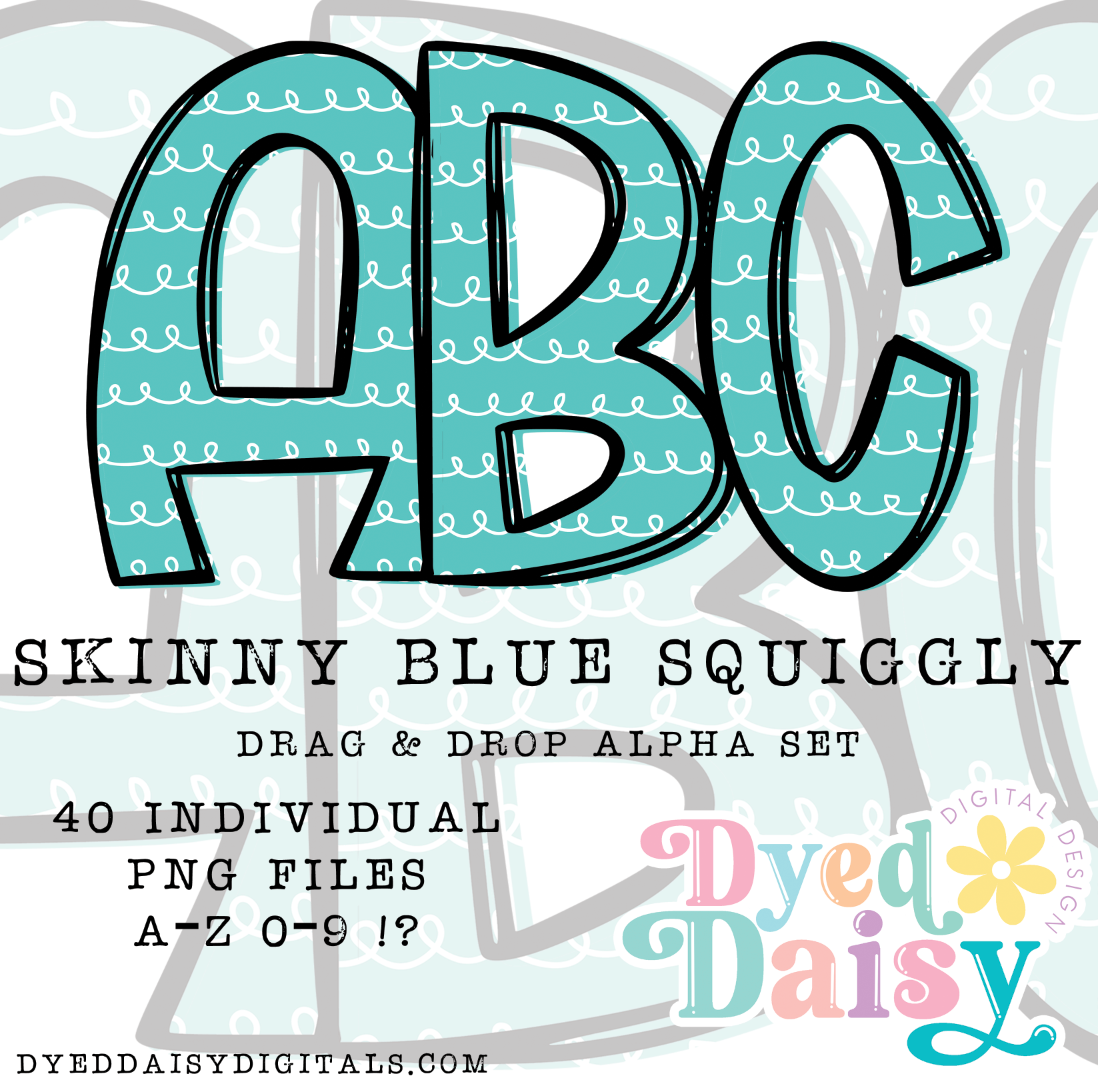 Blue Squiggle Alpha Set Set Digital Download - 40 PNGs