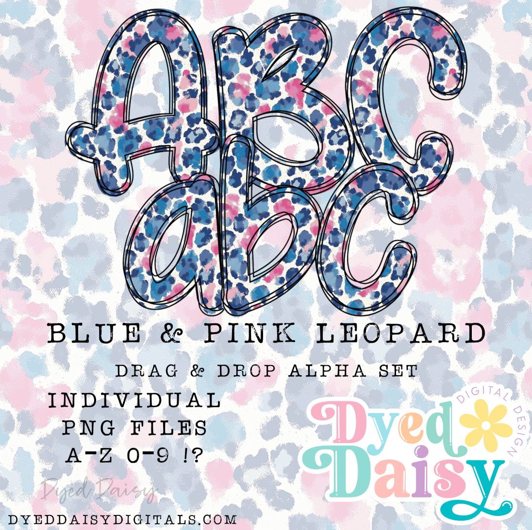 Blue Pink Leopard Alpha Set Set Digital Download - 66 PNGs