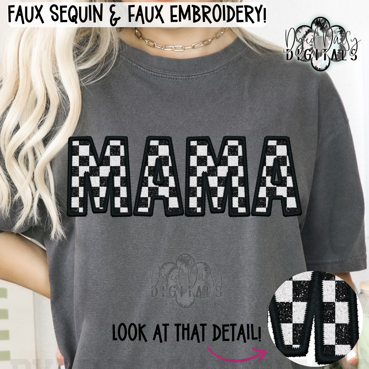 Sparkly Checks MAMA Faux Sequins Faux Embroidery - Digital Download