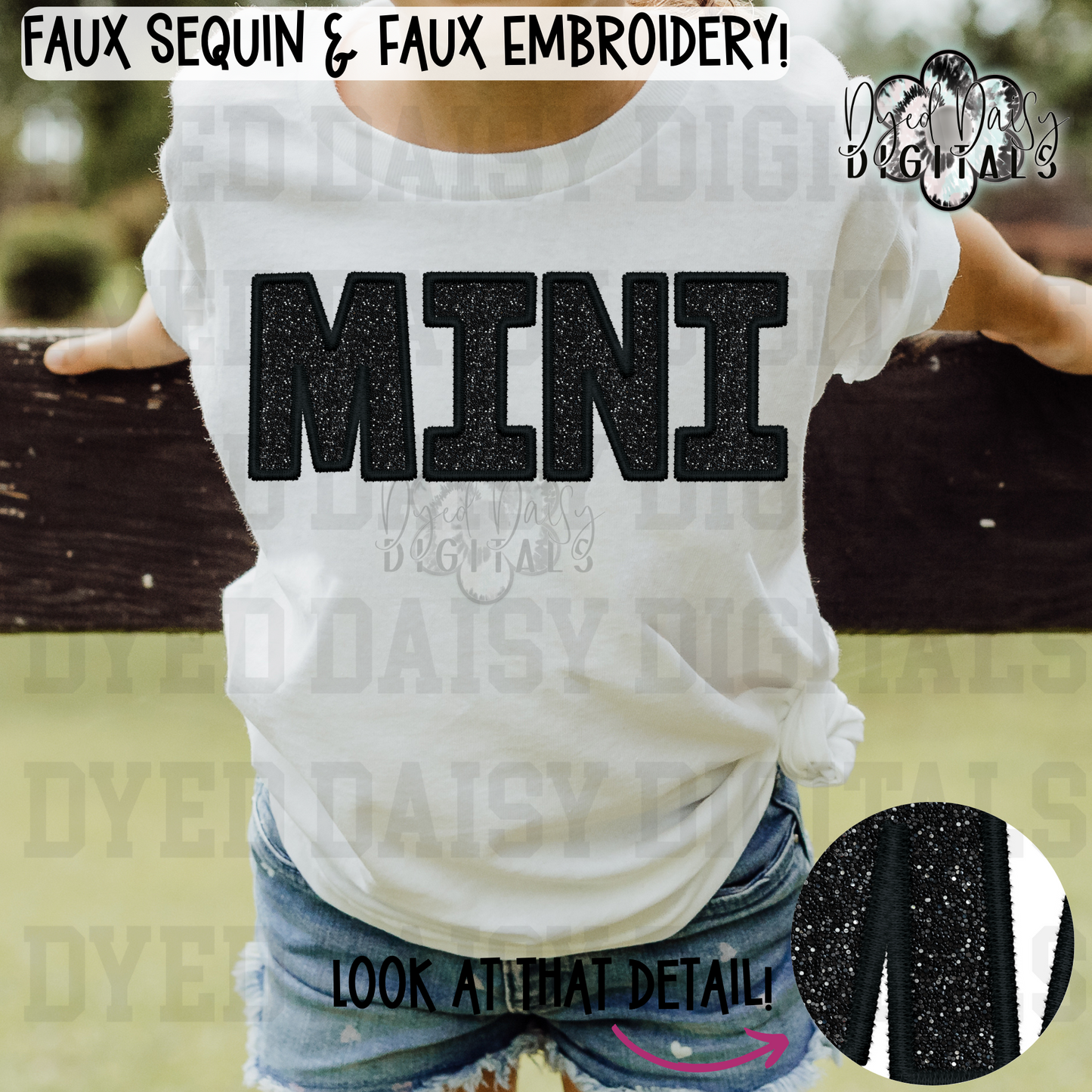 Black Sparkly MINI Faux Embroidery Faux Sequins - Digital Download