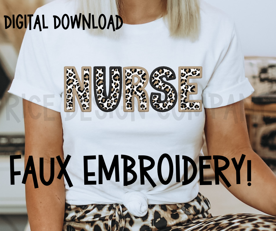 Leopard Faux Embroidery NURSE - Digital Download