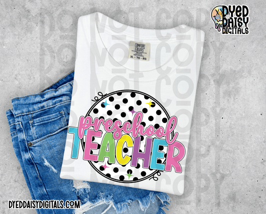 Neon 80s Polka Dot Preschool Teacher - Digital Download