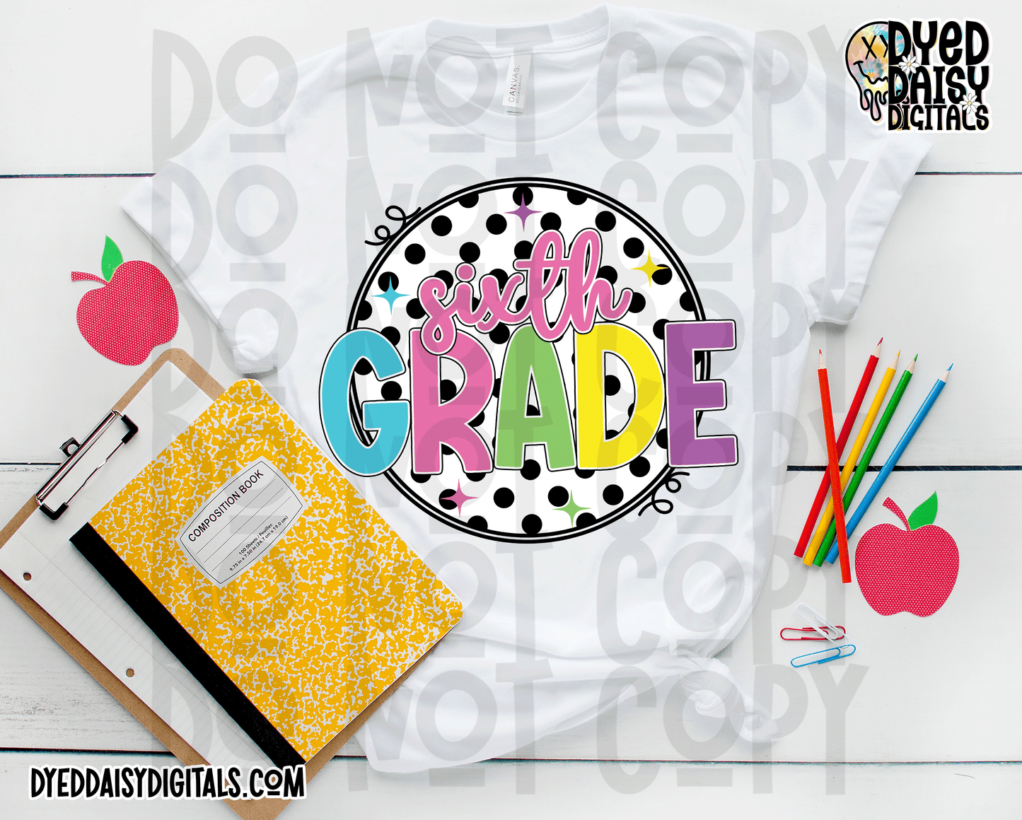 Neon 80s Polka Dot 6th Grade - Digital Download
