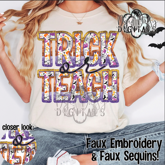 Trick or Teach Faux Sequin Faux Embroidery Digital Download