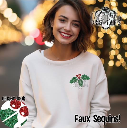 Holly Leaves Clip Art Faux Sequin Digital Download