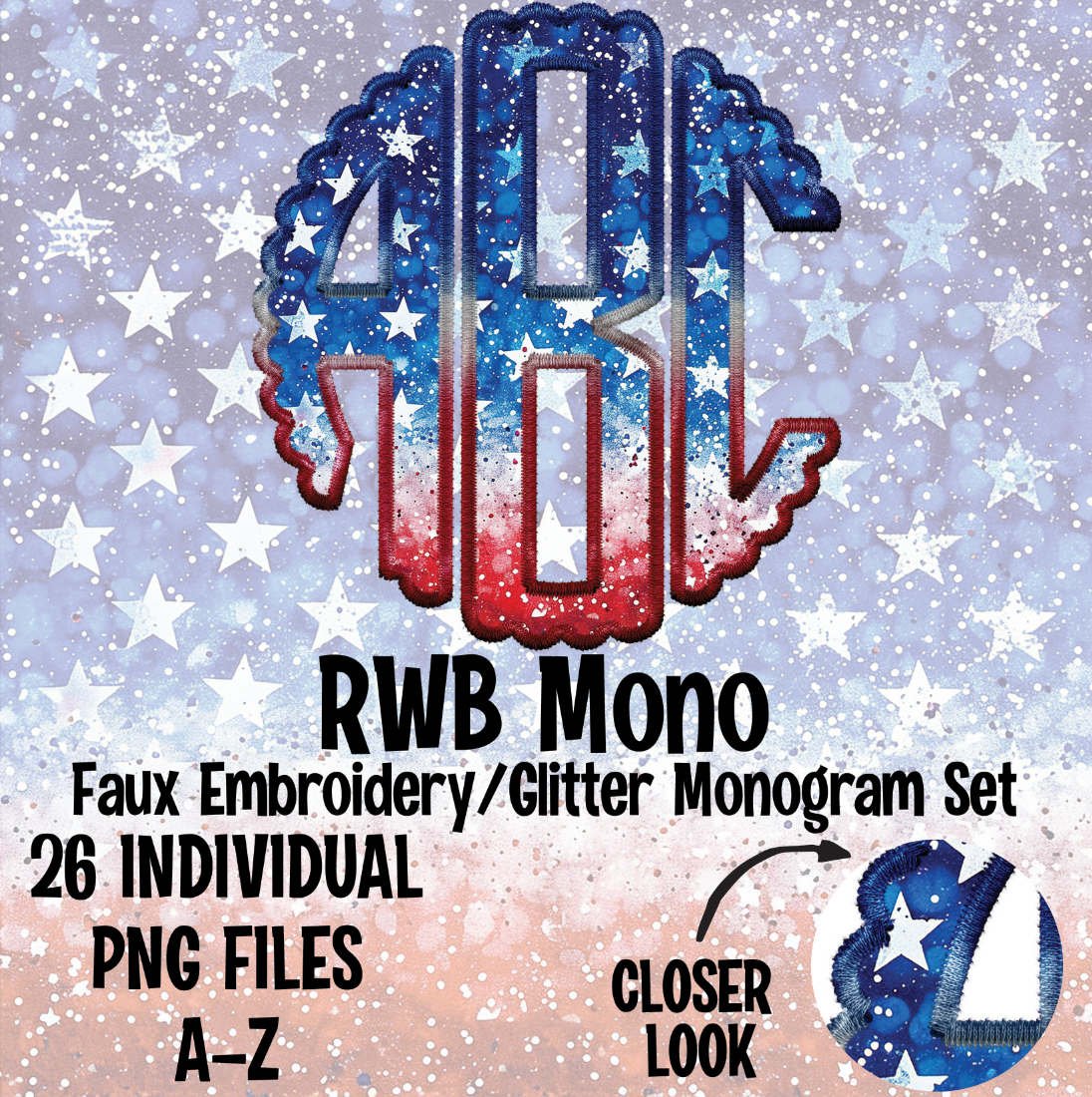 RWB Faux Embroidery Scalloped Monogram Digital Download