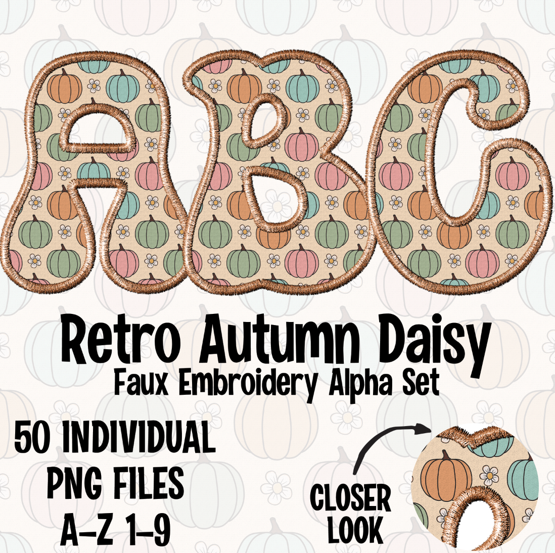 Retro Autumn Daisy Alpha Set Digital Download