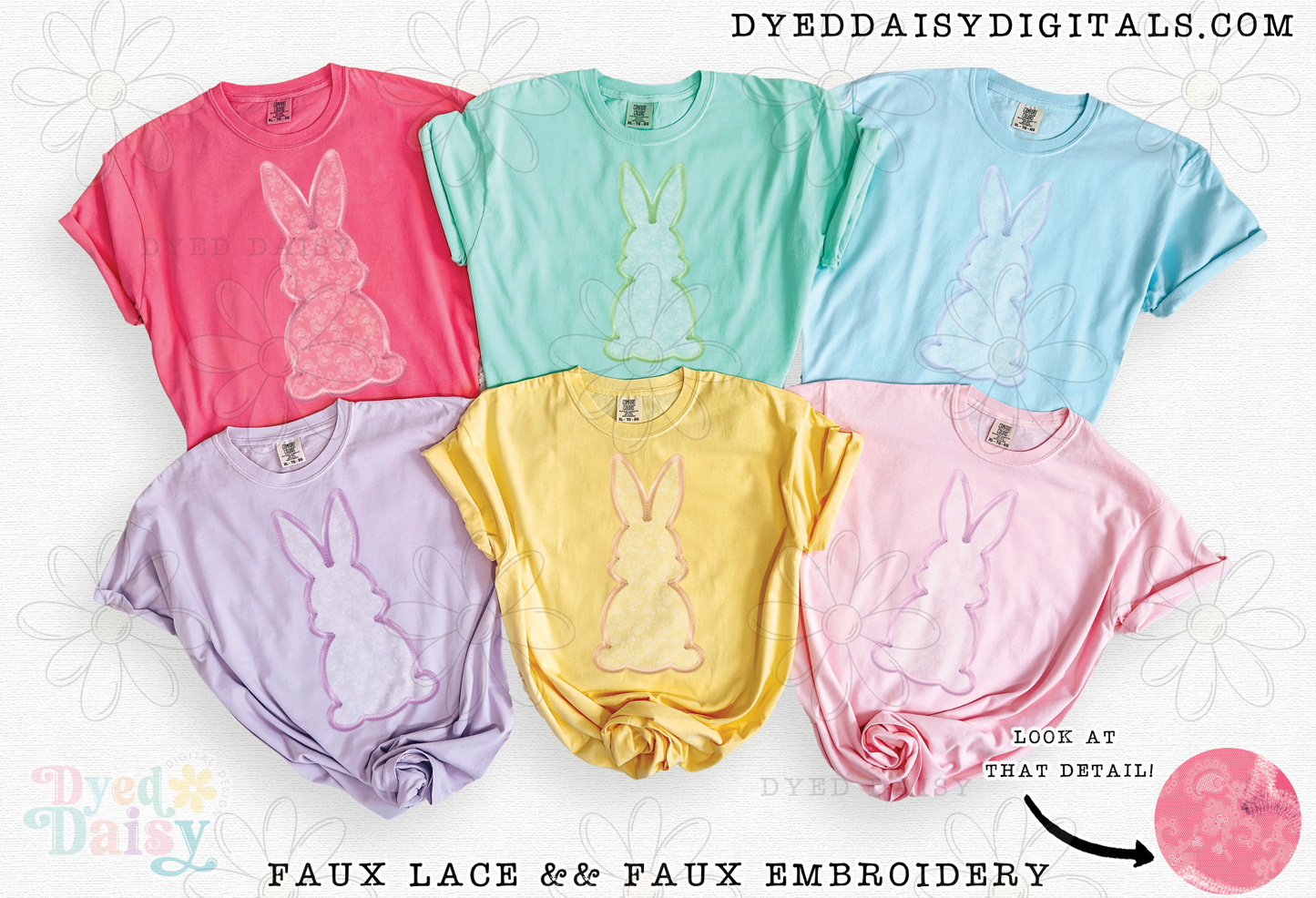 Lace Bunnies Faux Lace & Faux Embroidery  - Digital Download