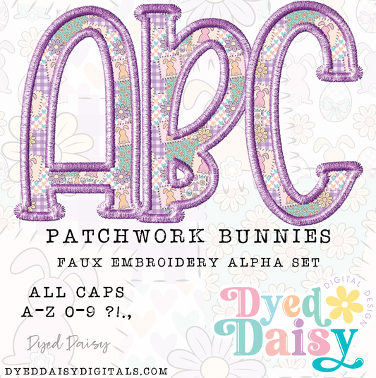 Patchwork Bunnies Faux Embroidery Alpha Set Set Digital Download - 39 PNGs