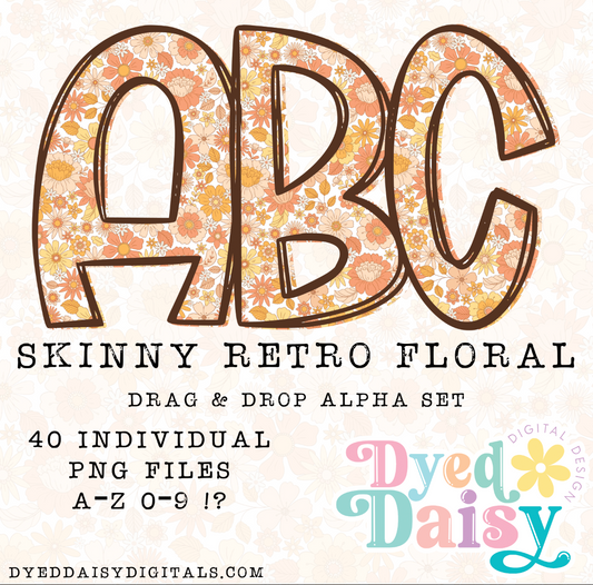 Skinny Retro Floral Alpha Set Set Digital Download - 40 PNGs