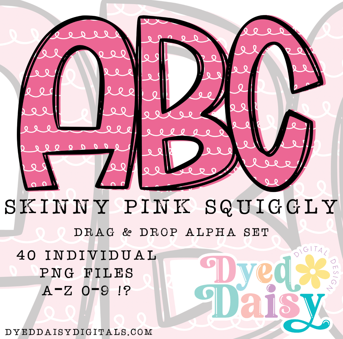 Pink Squiggle Alpha Set Set Digital Download - 40 PNGs