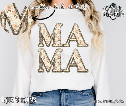Sparkle Vintage Floral Stacked MAMA Faux Sequins Digital Download