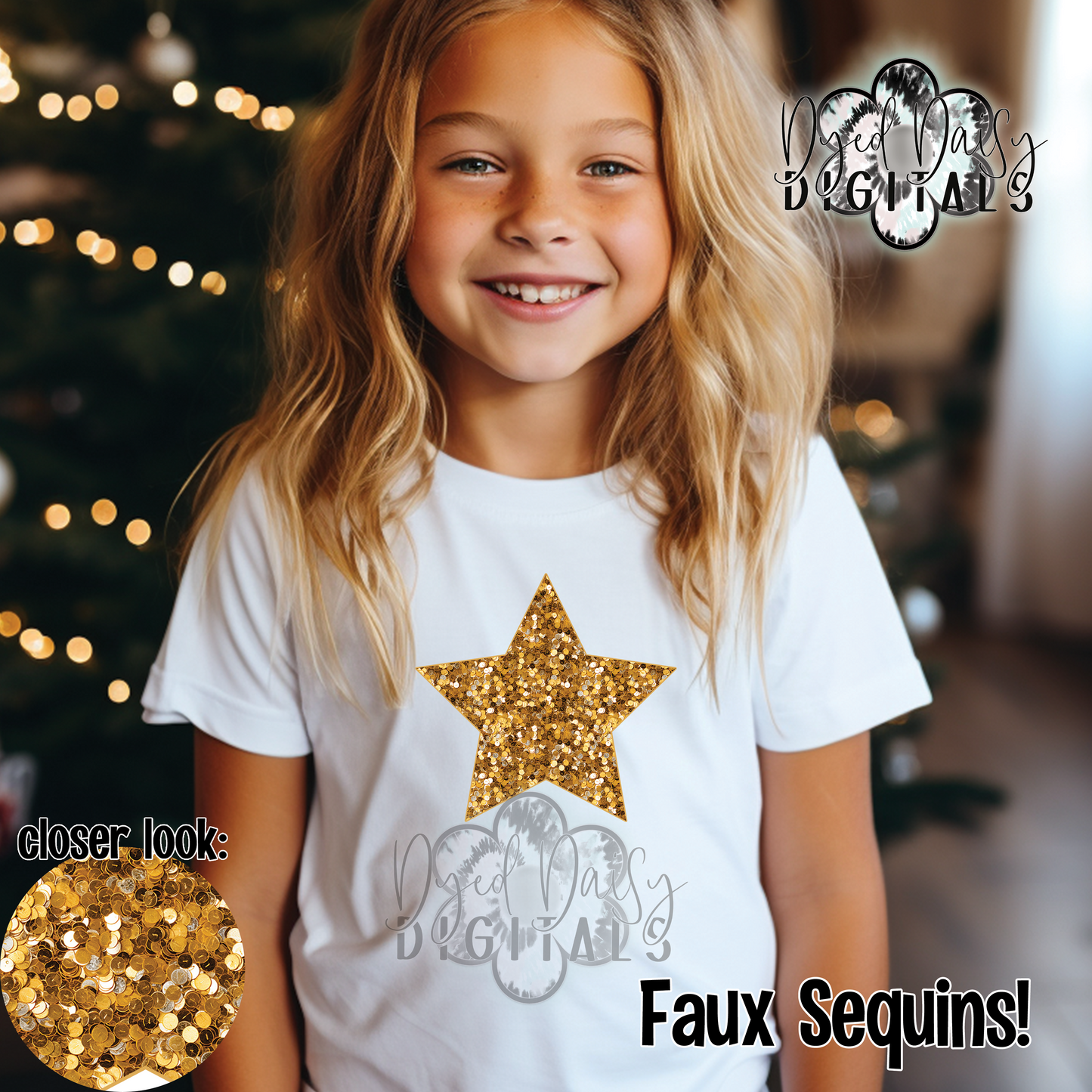 Faux Sequin Gold Star Digital Download